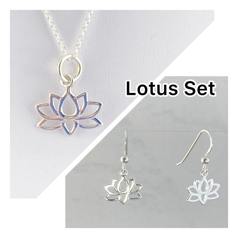 NEW Sterling Silver Lotus Necklace & Earring Set